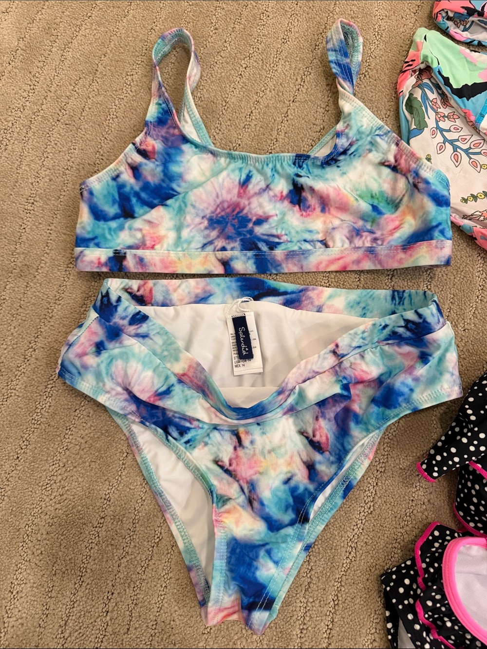 Splendid Girls Tie-Dye Blue Pink Green Bikini Set